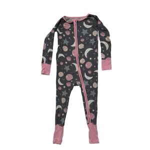 LITTLE SLEEPIES Pink Gray Universe Moon Stars Planets Zippy Pajama Size 2T
